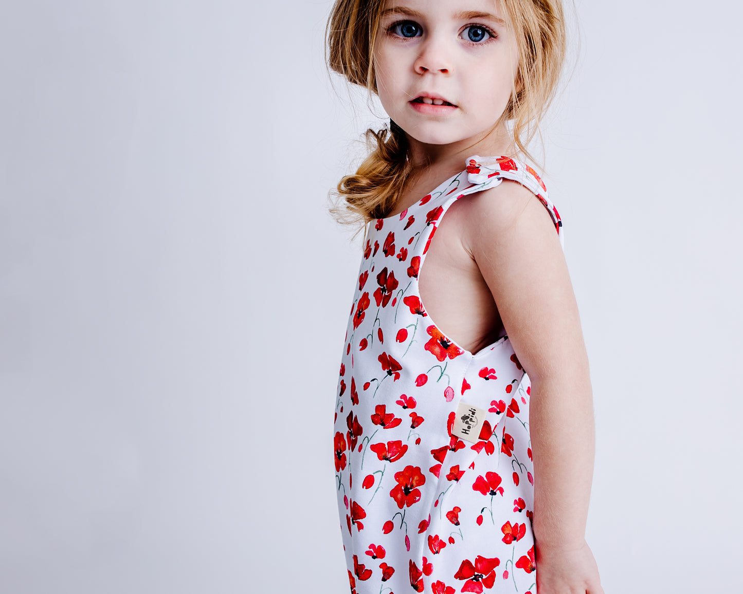 Red poppy flower harem romper