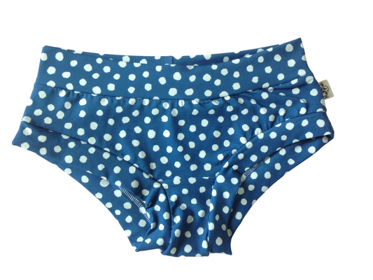 Blue polka dots organic women's boyleg or brief undies