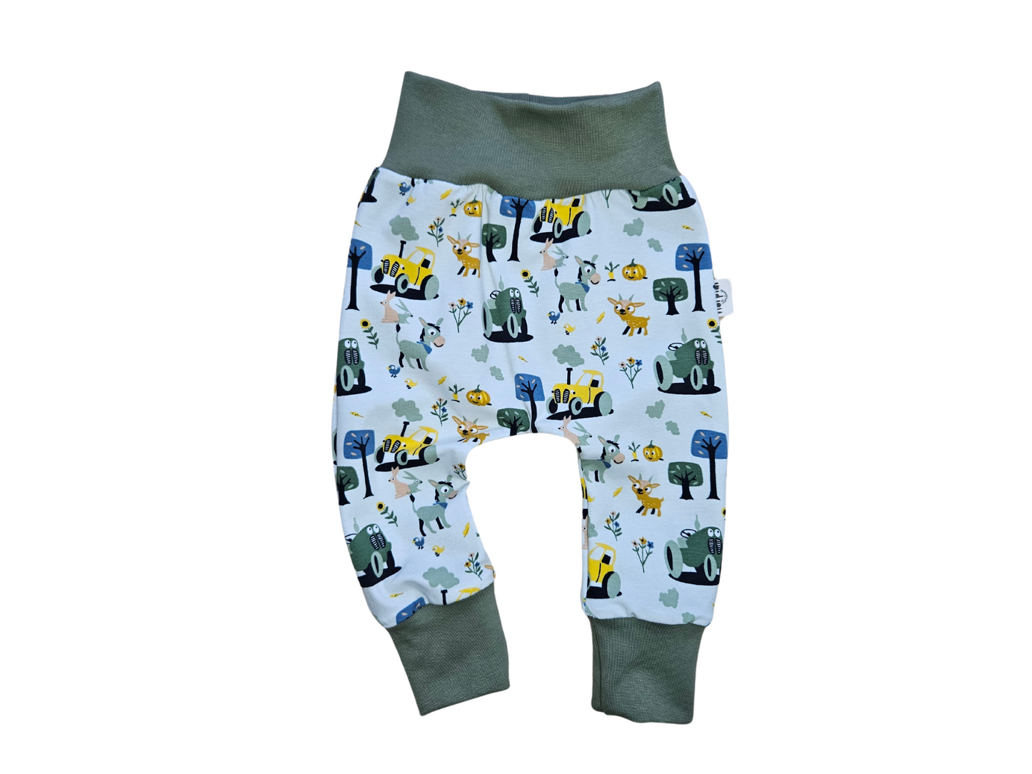 Fun farm print organic harem pants