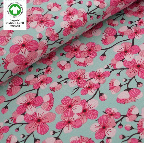 pink cherry blossoms on green background