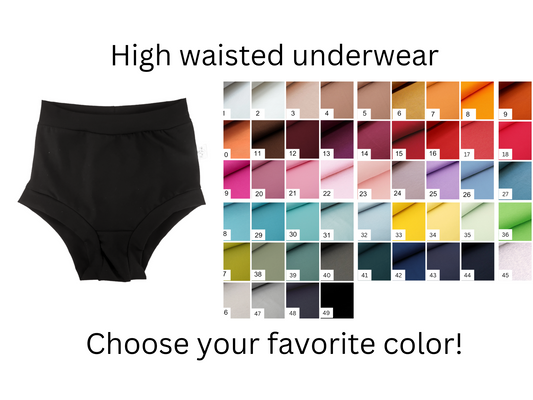 YOUR CHOICE of solid COLOR high waisted organic women's boyleg or brief undies