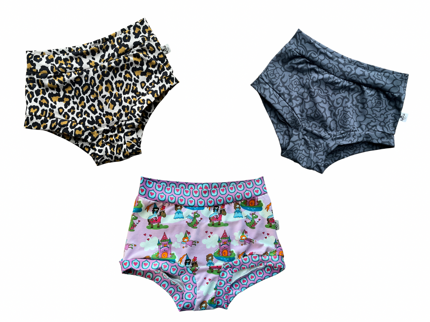 Surprise print 3-pack high waisted organic women's boyleg or brief undies