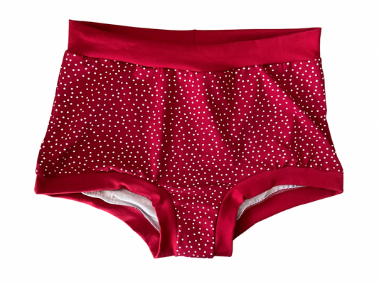 Red dotties high waisted organic women's boyleg or brief undies