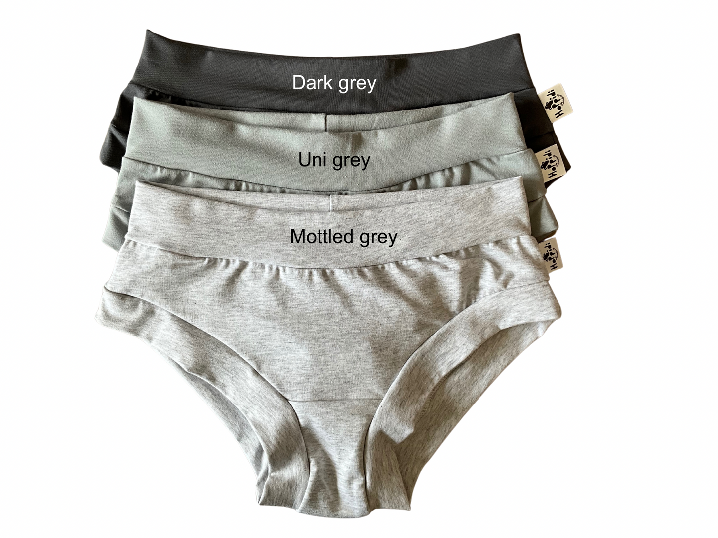Dark grey organic women’s boyleg or brief undies