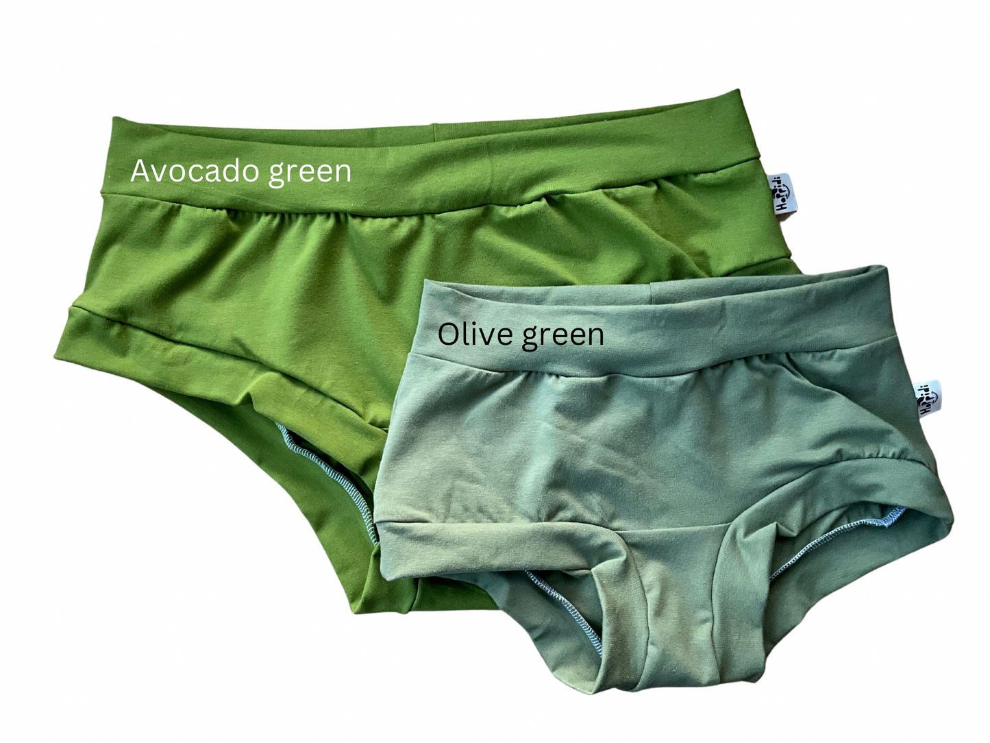 Avocado green organic women’s boyleg or brief undies