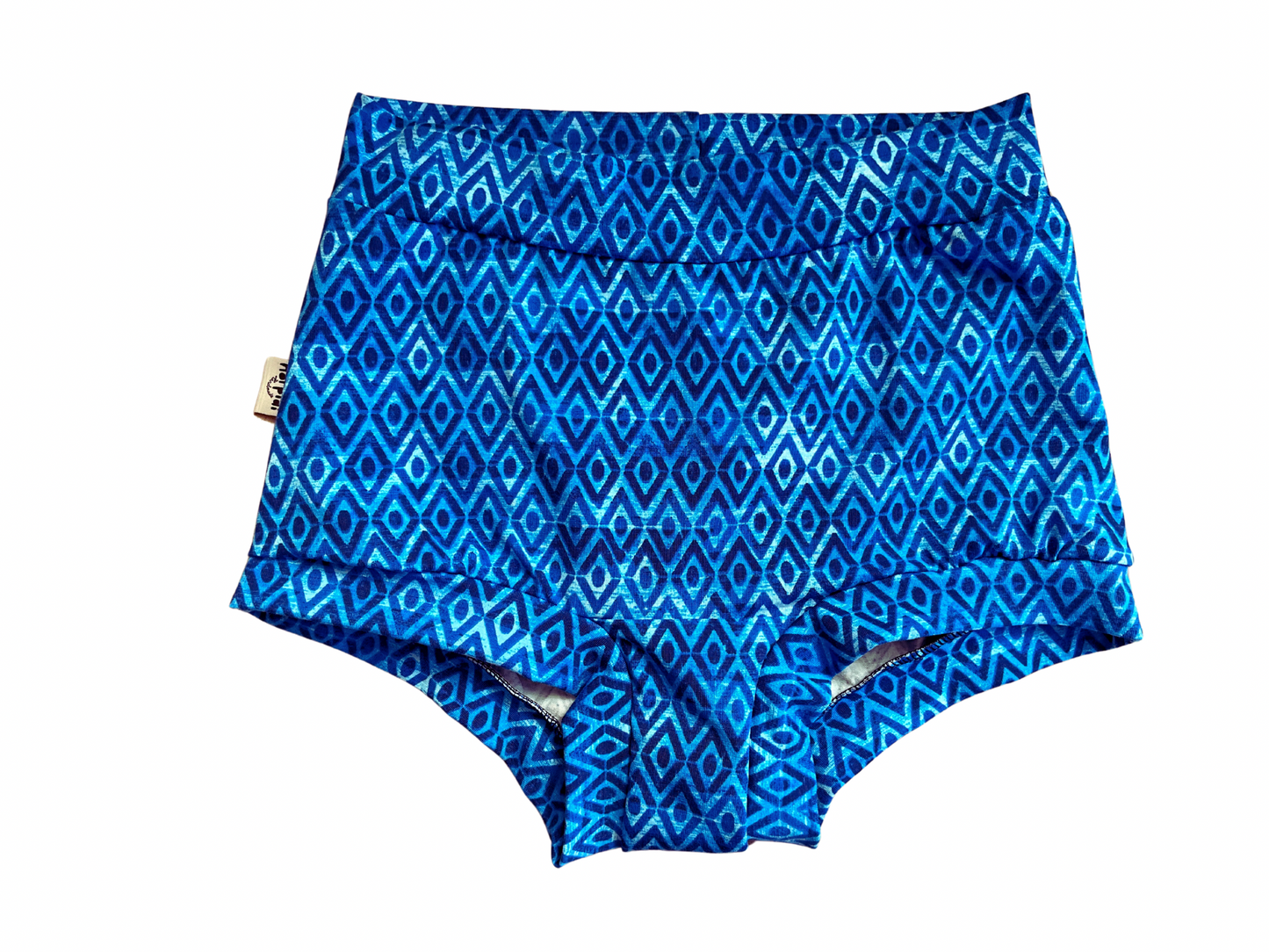 High waisted underwear with blue diamond shaped pattern