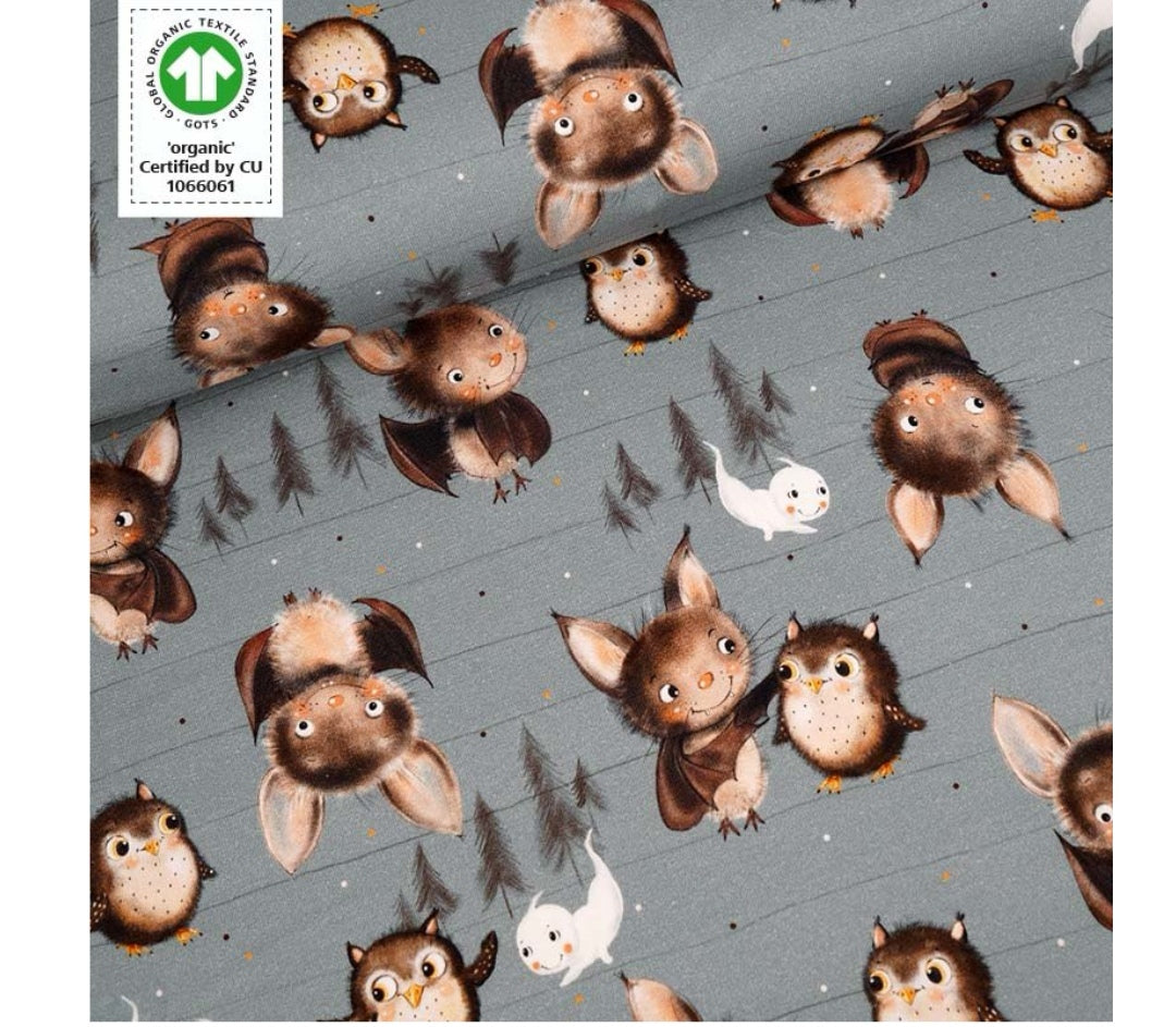 Bats and owls organic jersey fabric