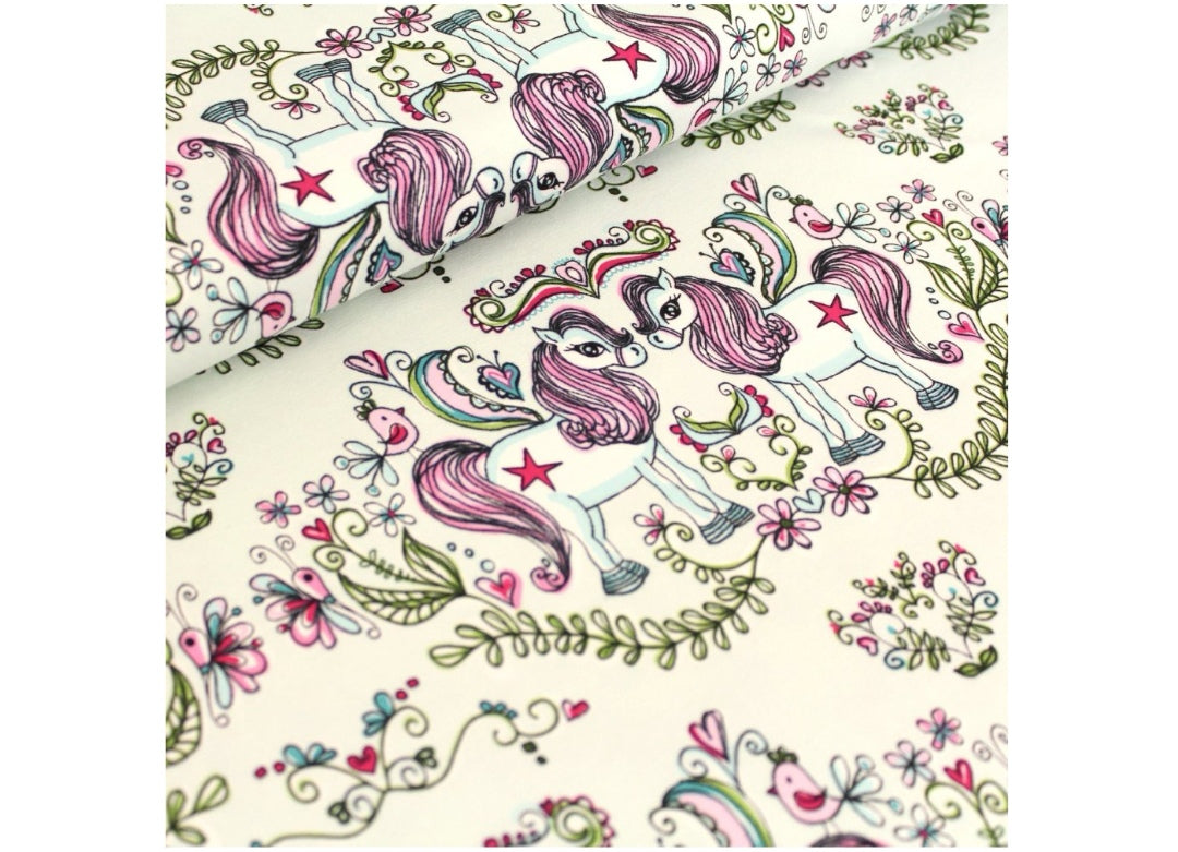 Green ponies organic jersey fabric