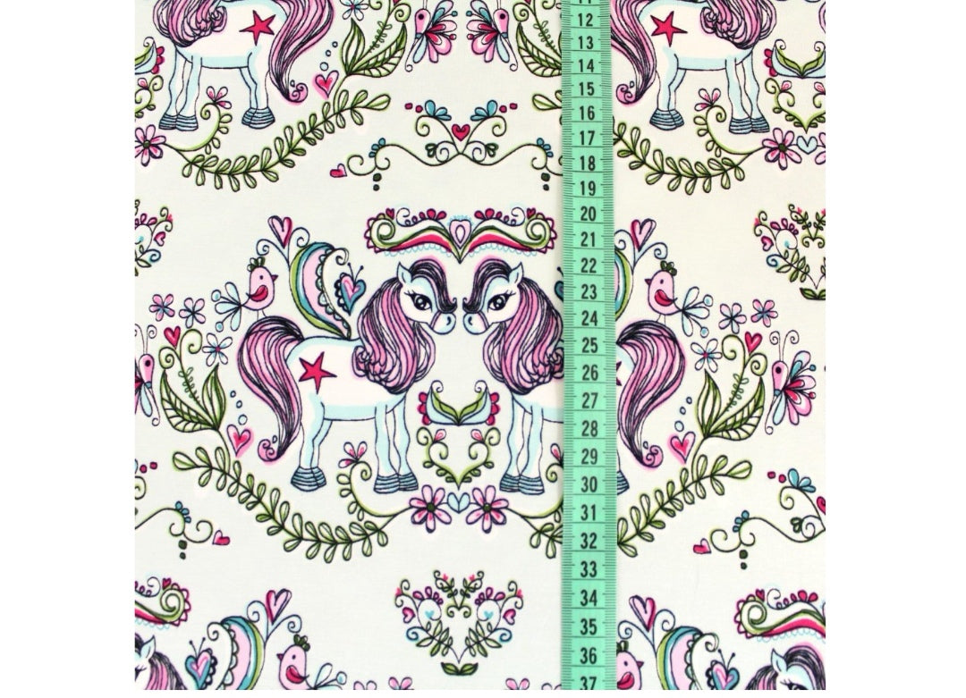 Green ponies organic jersey fabric