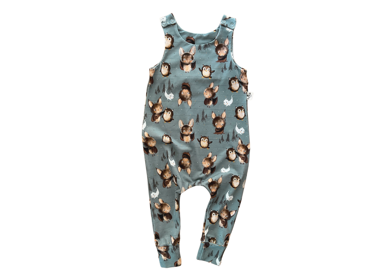 Size 18-24 months READY TO SHIP night owls and cutie bats harem romper