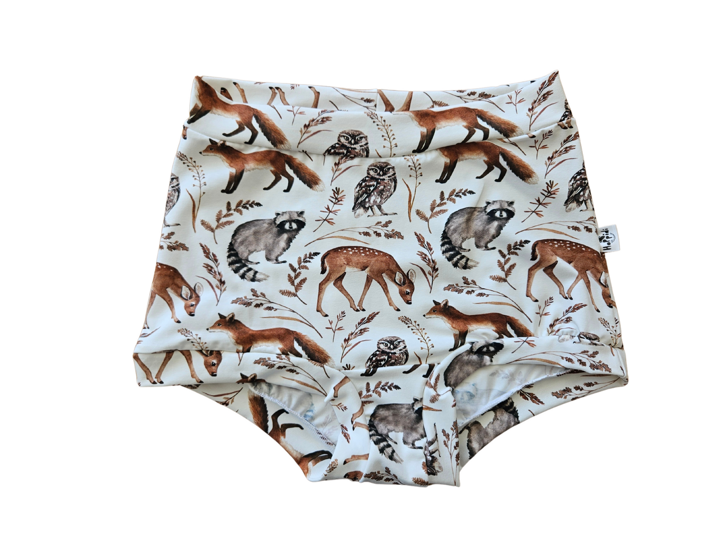 Forest animals high waisted organic women's boyleg or brief undies