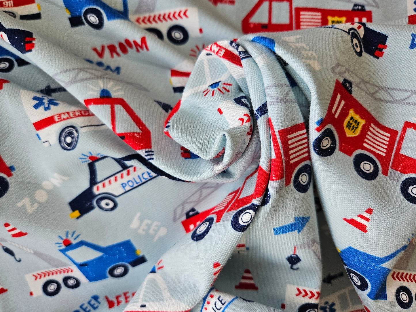 Emergency vehicles organic jersey fabric