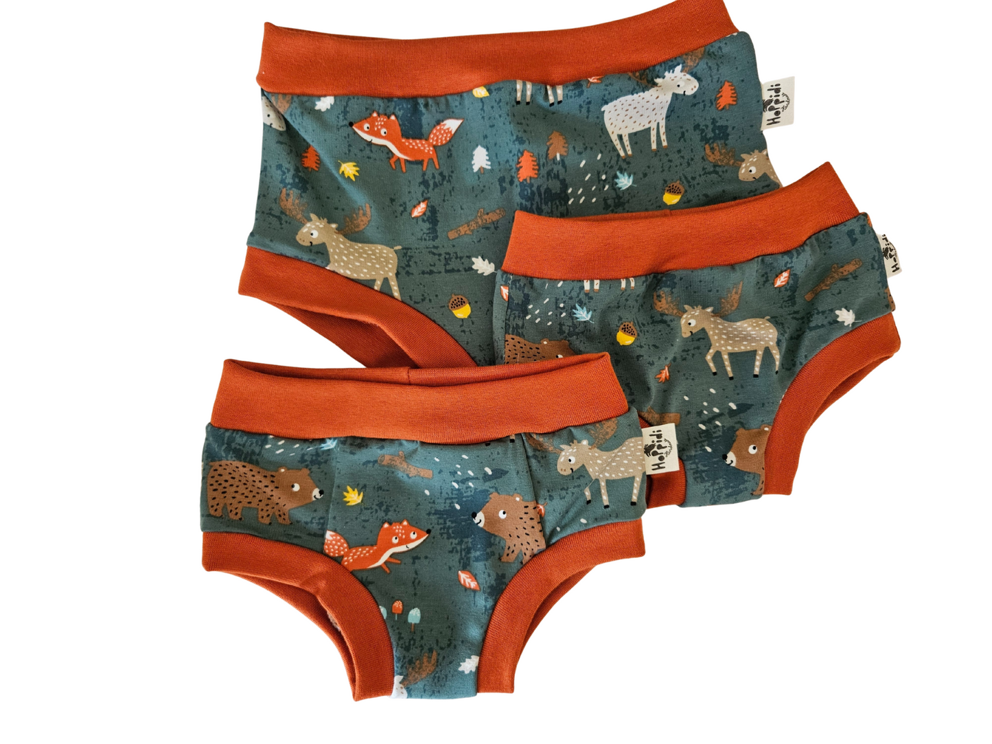 Nordic forest animals organic unisex kids undies