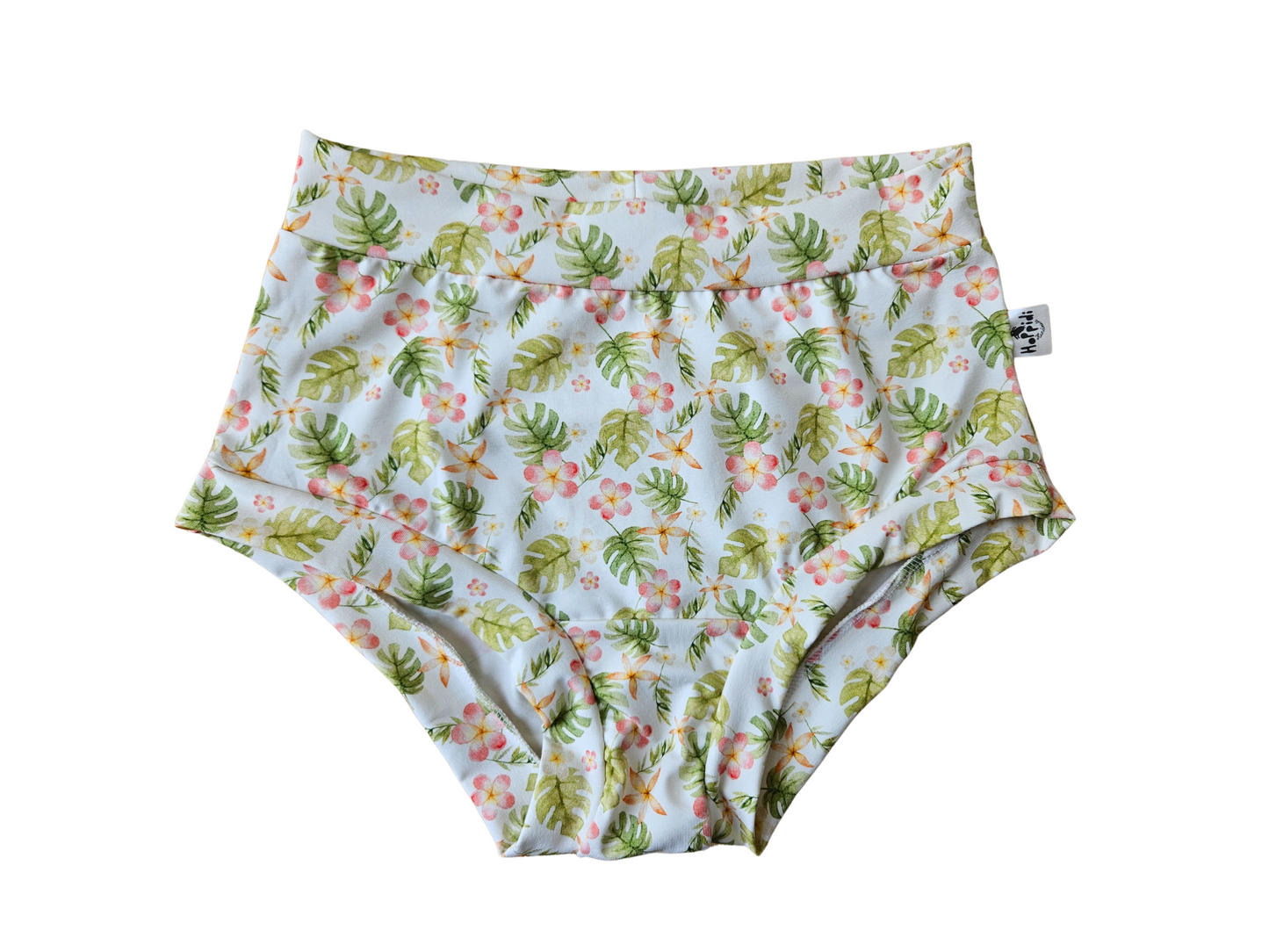 Tropical flowers and leaves high waisted organic women's boyleg or brief undies