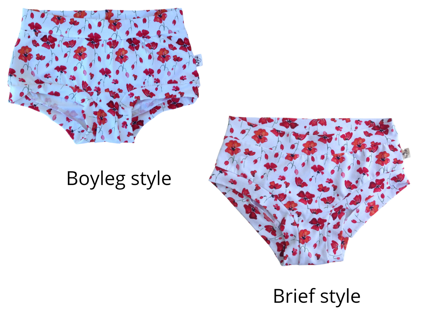 Red Poppy Flowers Organic Women's Boyleg or Brief Undies