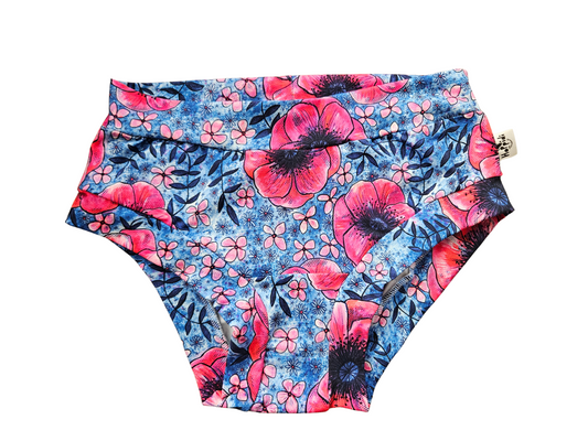Poppies on blue organic women's boyleg or brief undies
