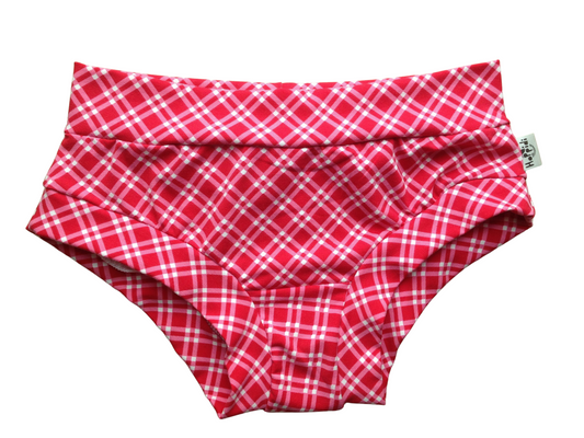 Red farmhouse checkered organic women's boyleg or brief undies