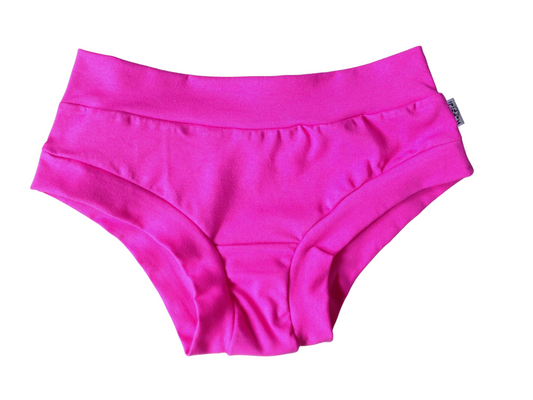 Very pink, solid color organic women's boyleg or brief undies