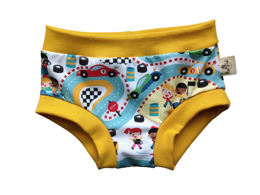 Car race theme organic unisex kids undies