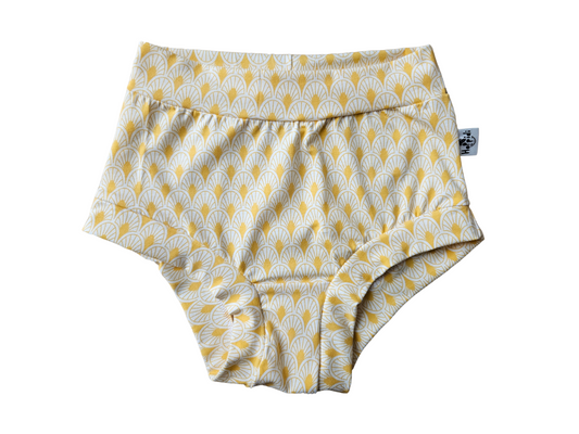Highbwaisted women's brief underwear with yellow geometric pattern