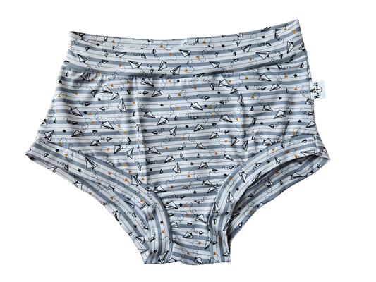 High rise women's briefs with paper planes print