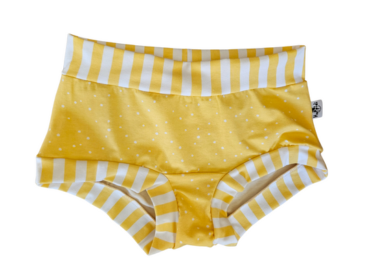 Women's boyleg underwear with yellow dots and stripes print