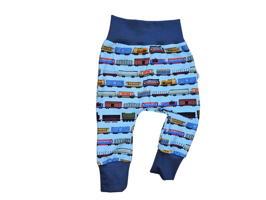 6-9 months READY TO SHIP train print harem pants