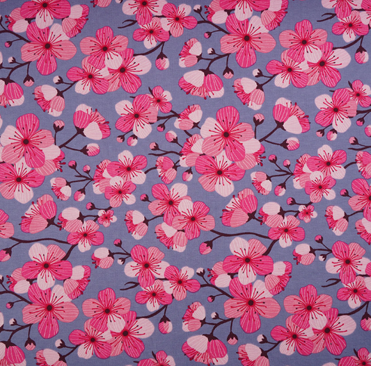 pink cherry blossoms on blue background