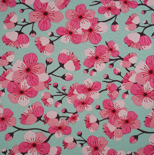 pink cherry blossoms on green background