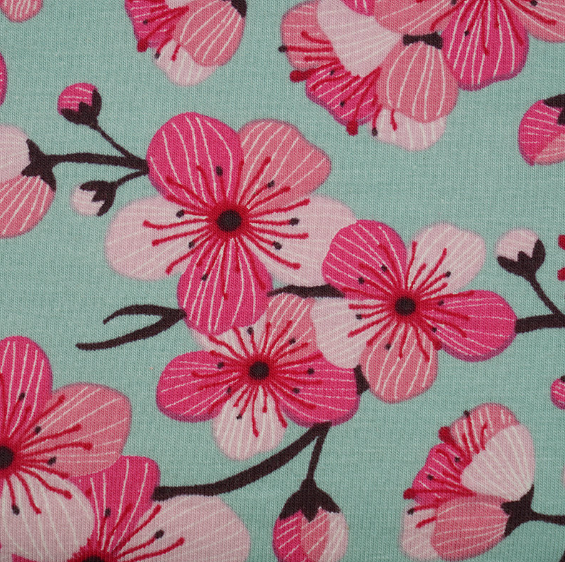 pink cherry blossoms on green background