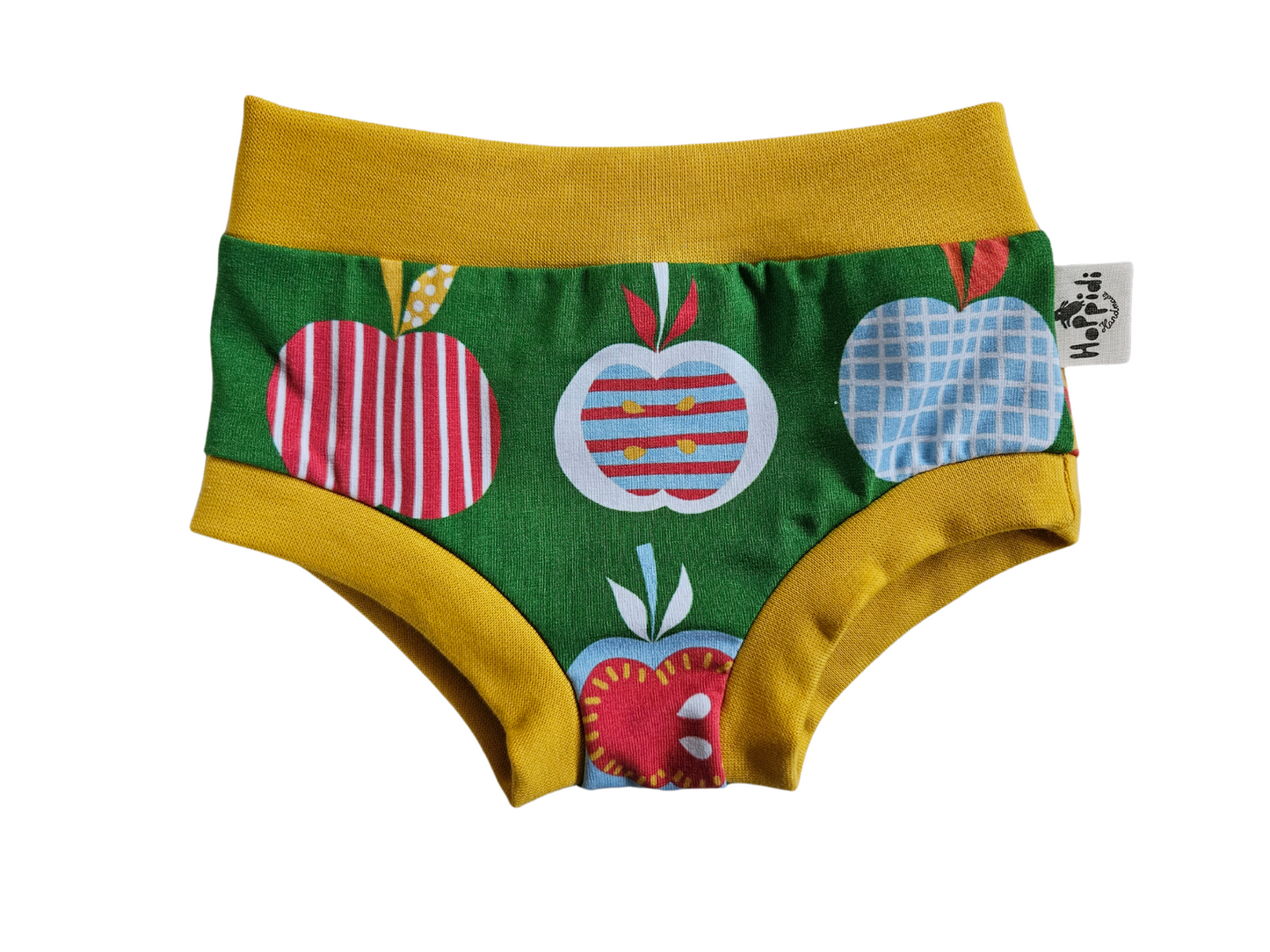 Size 12-18 months READY TO SHIP green apples organic unisex kids undies