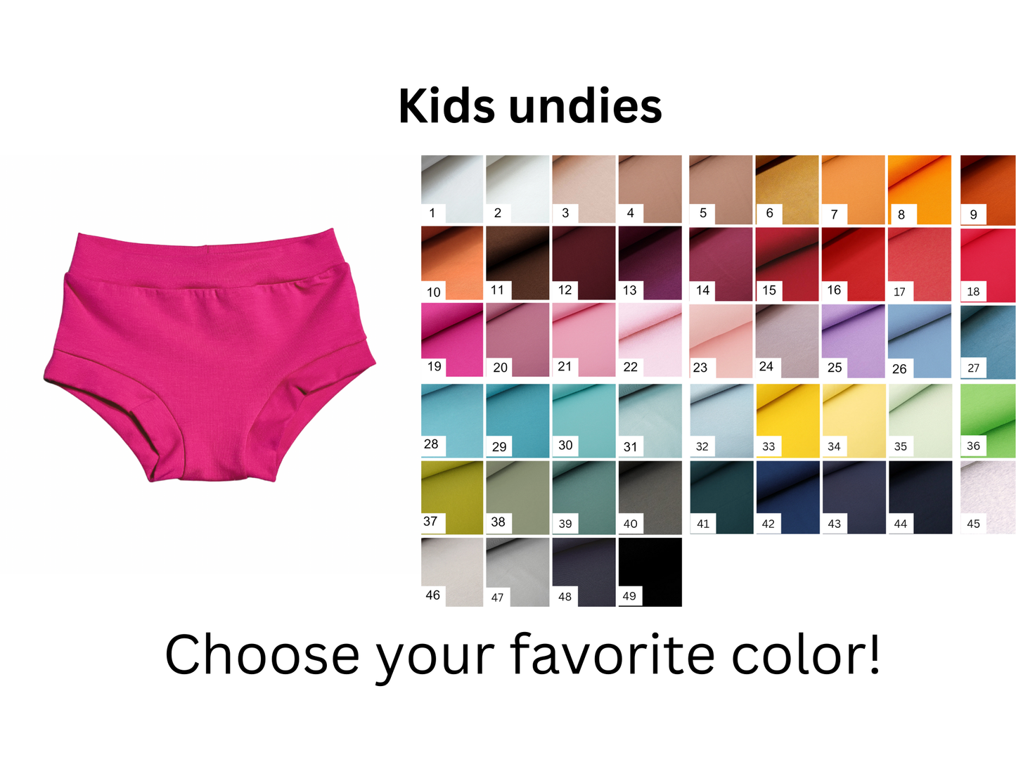 YOUR CHOICE of COLOR organic unisex kids undies