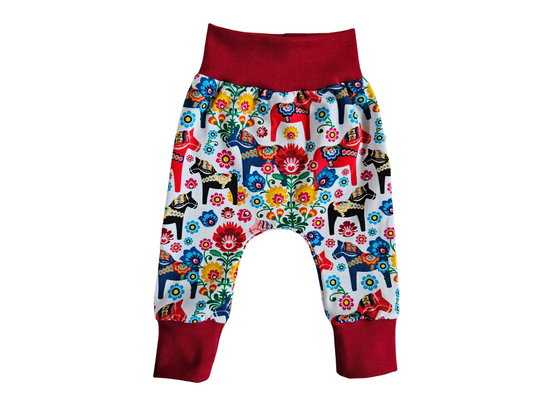 Baby pants with colorful floral dala horses print