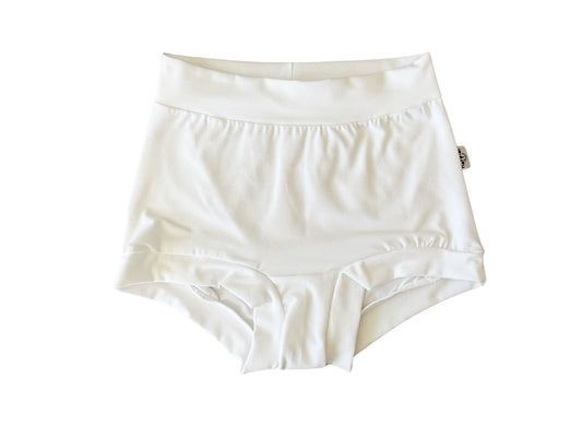 Pure white high waisted organic women's boyleg or brief undies