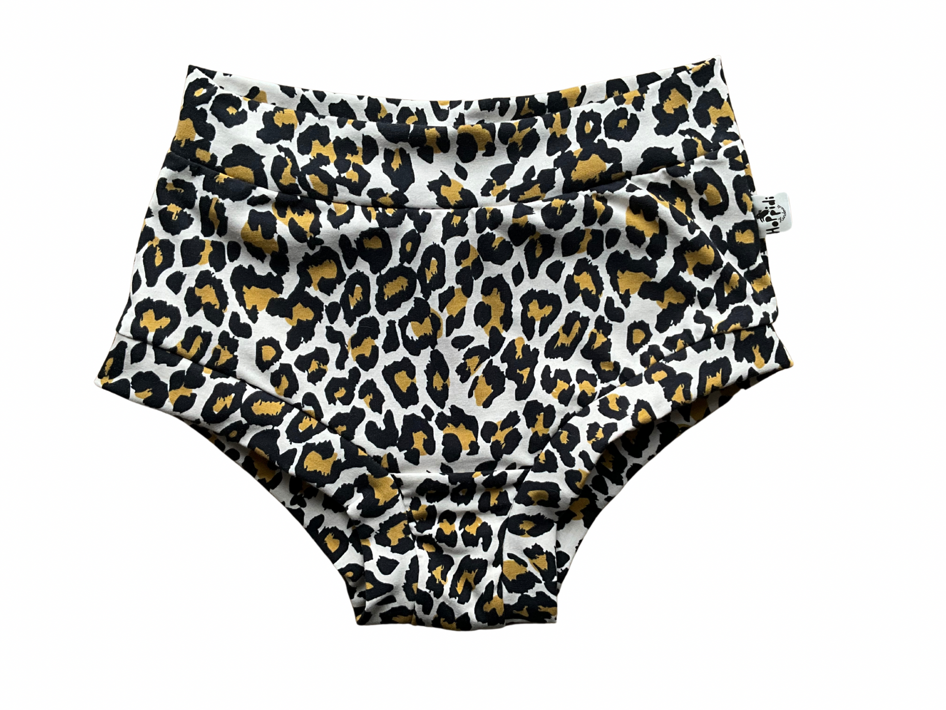 High waisted women’s underwear with black Cheetah spots on beige background