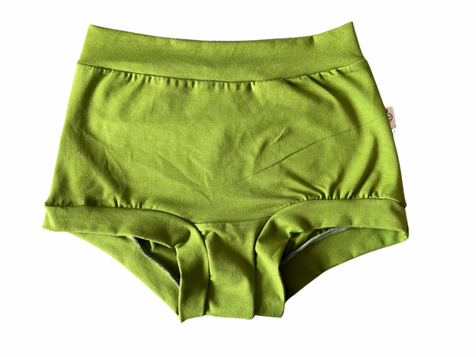 Avocado green high waisted organic women's boyleg or brief undies