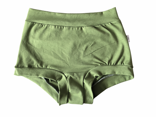 Olive green high waisted organic women's boyleg or brief undies