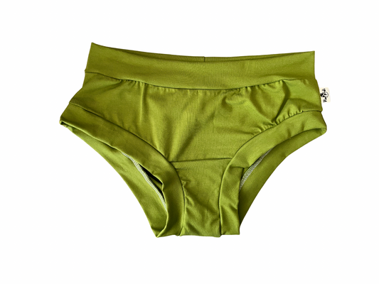 Avocado green organic women’s boyleg or brief undies