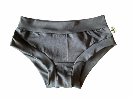 Dark grey organic women’s boyleg or brief undies