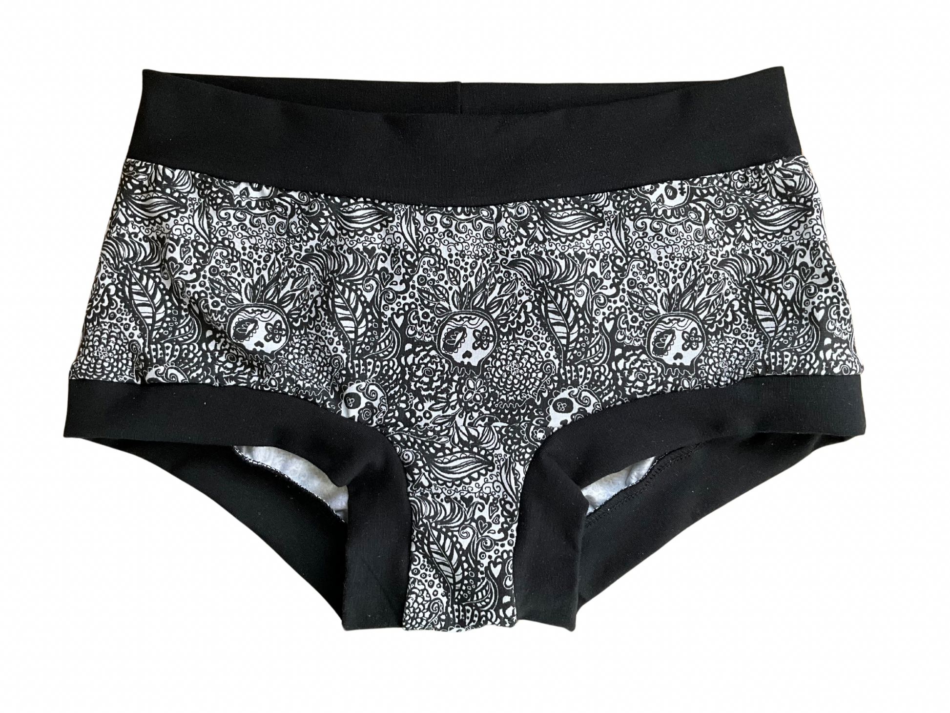 Women’s underpants without skulls print on white background 