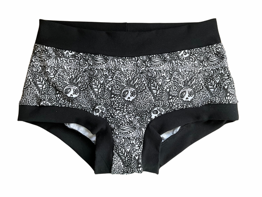 Women’s underpants without skulls print on white background 
