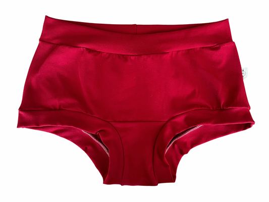 Cherry red organic women’s boyleg or brief undies