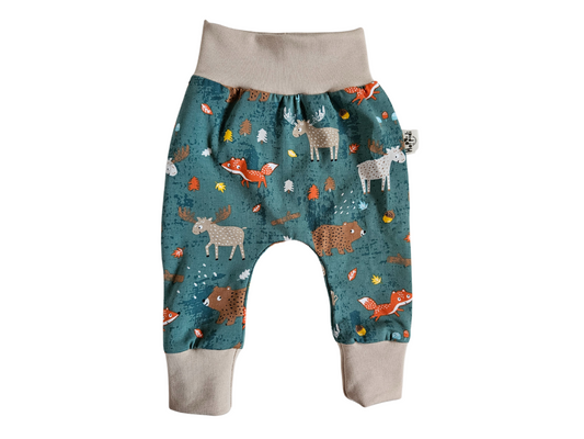 Baby harem pants with woodland animals print