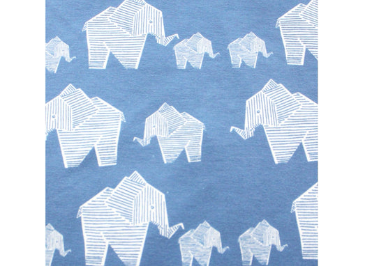 White geometric elephants on blue background 