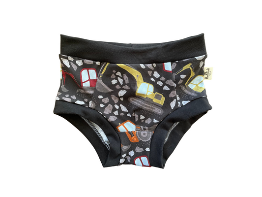 Digger print construction theme organic unisex kids undies