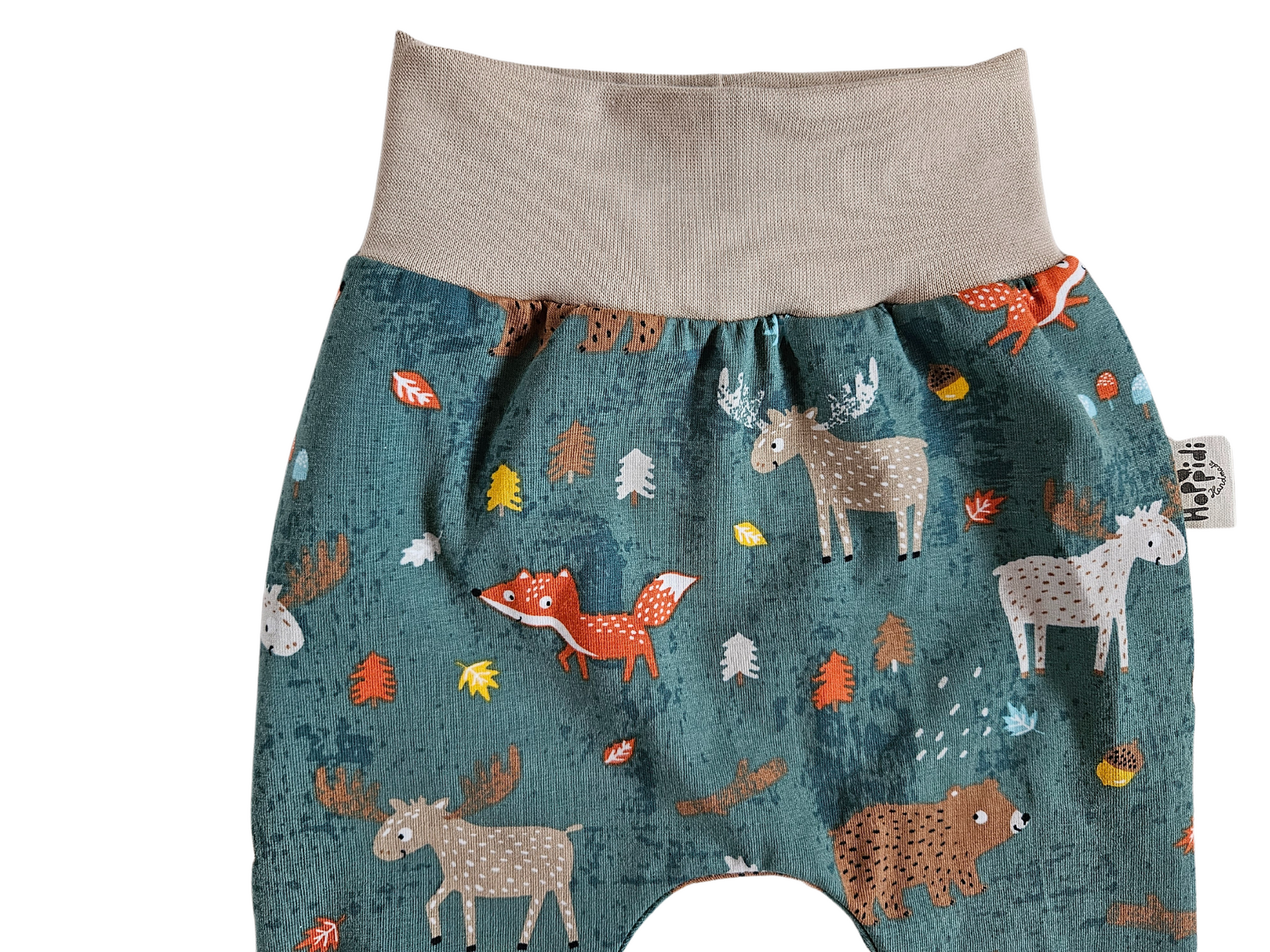 Cuff waist baby pants with nordic forest animals print