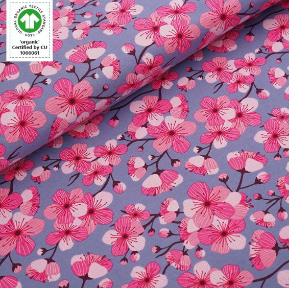 pink cherry blossoms on blue background