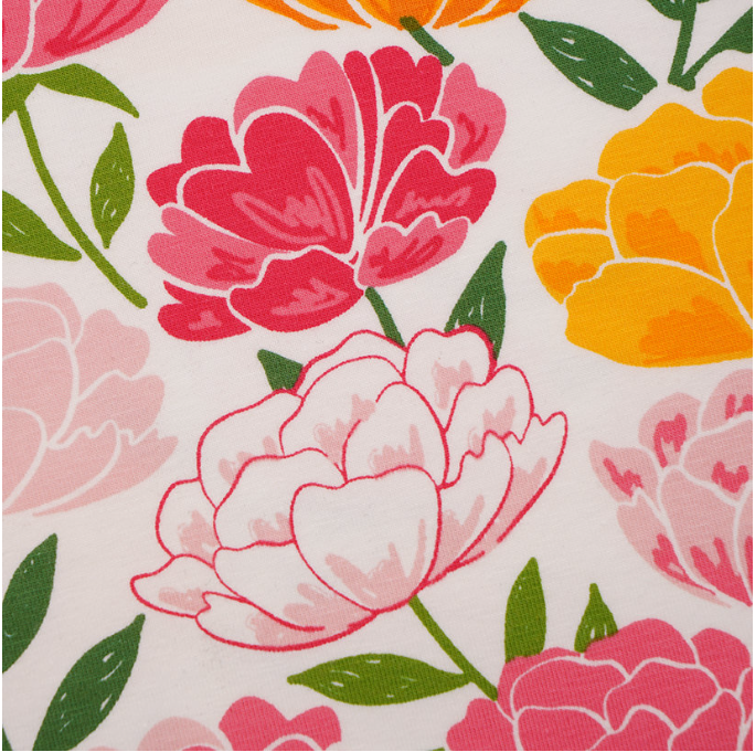 pink and yellow peonies on white background