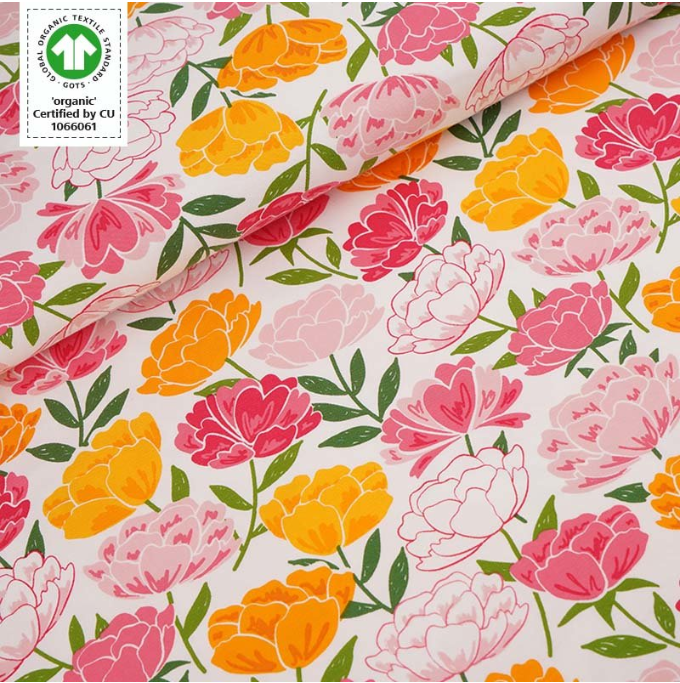 pink and yellow peonies on white background