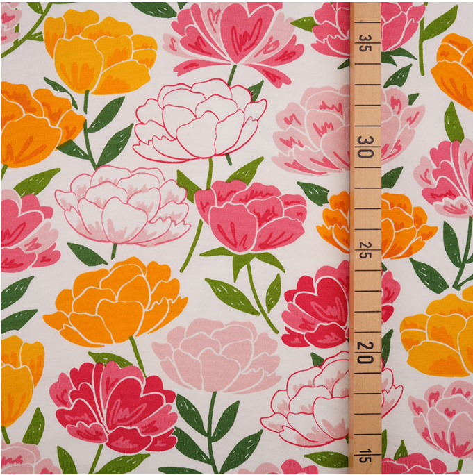 pink and yellow peonies on white background